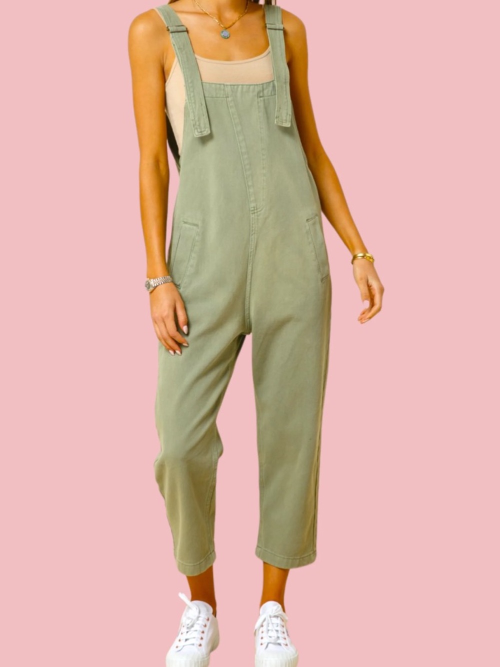 Style Rack - 100% Cotton Sage Green Maternity Overalls